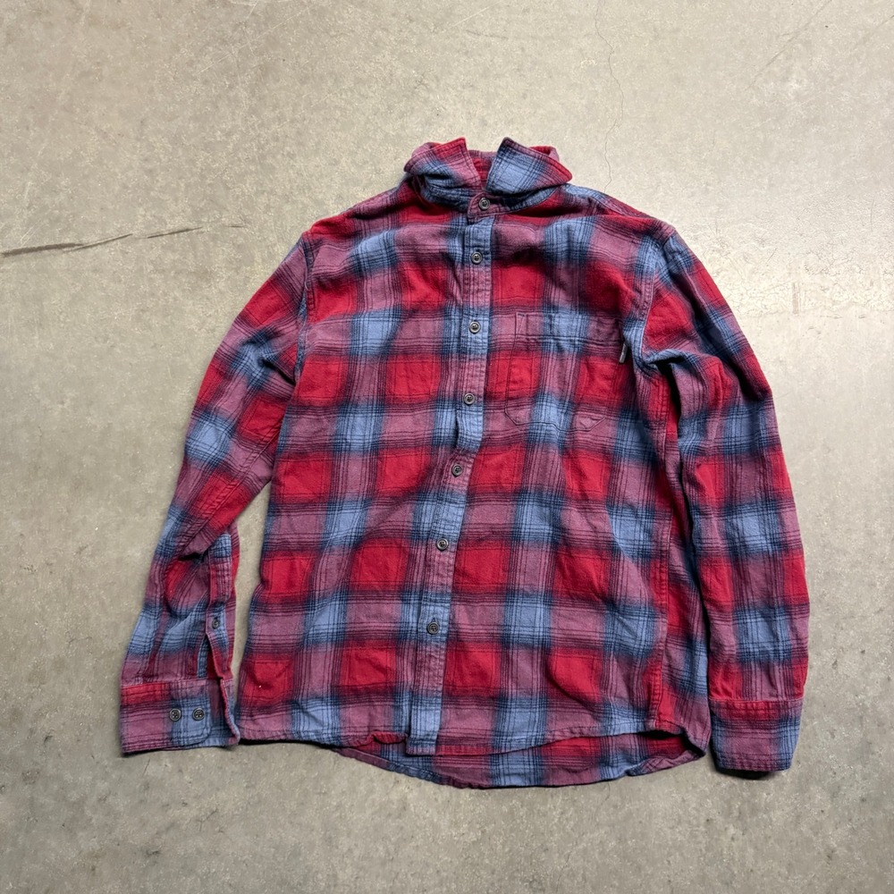 Eddie Bauer Mens Red Blue Plaid Flannel Button Down Shirt Size Medium 3640